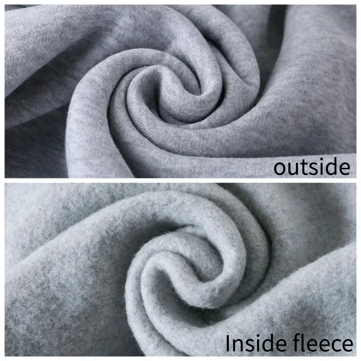 Close-up of the smooth jersey outside and soft fleece inside